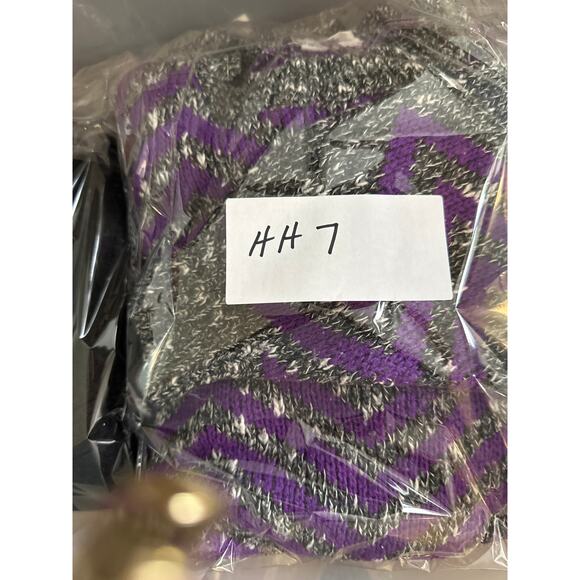 D. D. Sloane purple and gray heather chevron striped long sweater size large - Picture 11 of 11